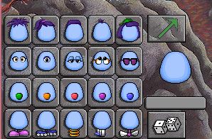Character creation screen from the zoombinis game. There is a five by four grid of different features a zoombini can have